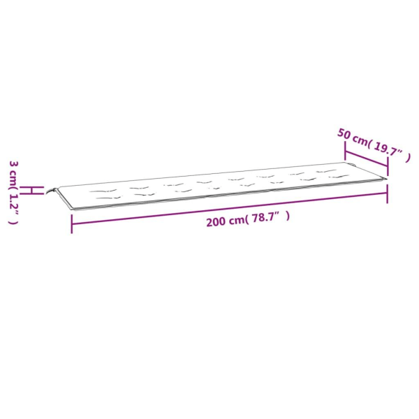 vidaXL Bänkdyna för trädgården bladmönster 200x50x3 cm tyg Grön