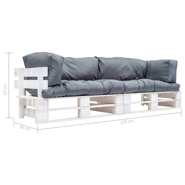 vidaXL Pallsoffa 2 delar med grå dynor furu grå