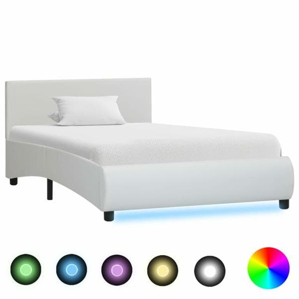 vidaXL Sängram med LED vit konstläder 90x200 cm Vit