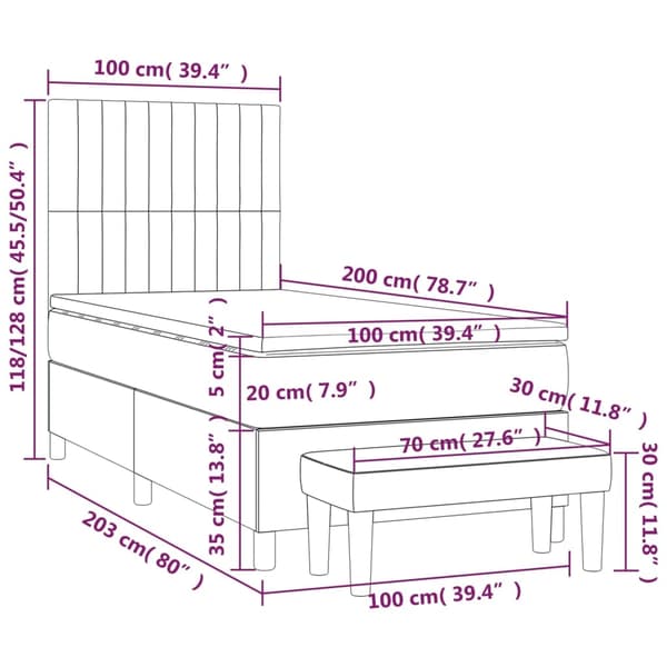 vidaXL Ramsäng med madrass ljusgrå 100x200 cm sammet Grå