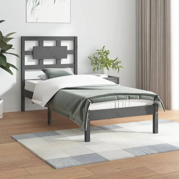 vidaXL Sängram grå massiv furu 90x200 cm Grå