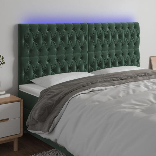 vidaXL Sänggavel LED mörkgrön 200x7x118/128 cm sammet Grön