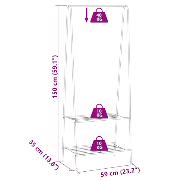 vidaXL Klädställning 59x35x150 cm svart Svart