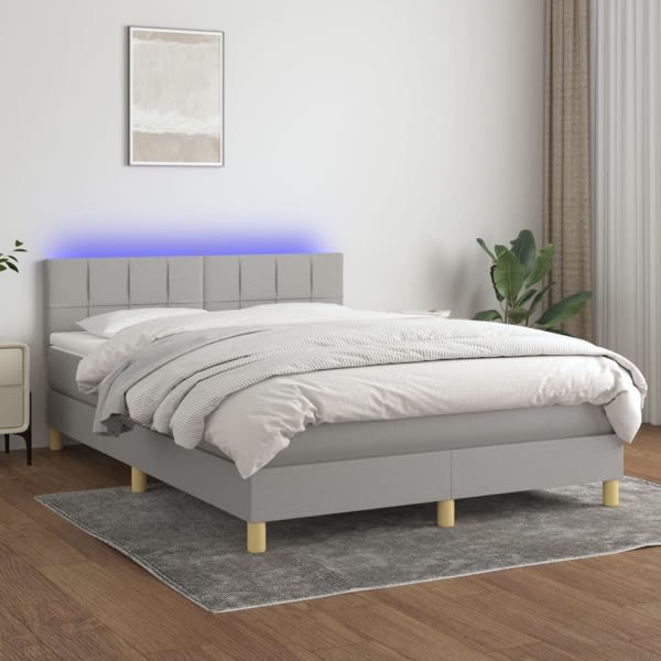 vidaXL Ramsäng med madrass & LED ljusgrå 140x200 cm tyg Grå
