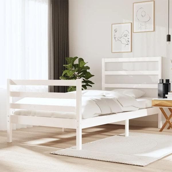 vidaXL Sängram vit massiv furu 90x190 cm Vit