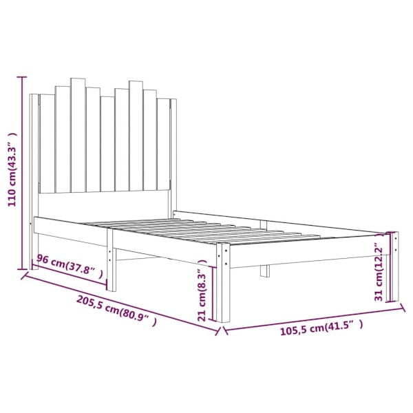 vidaXL Sängram massiv furu 100x200 cm enkelsäng Brun