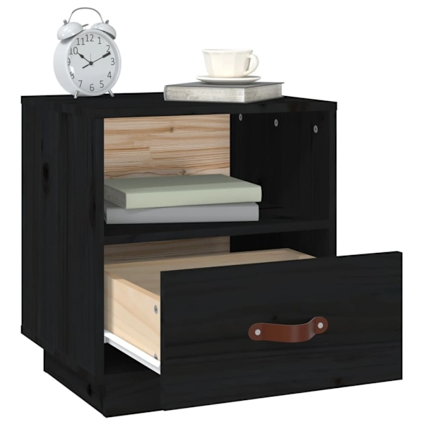 vidaXL Sängbord svart 40x34x45 cm massiv furu Svart