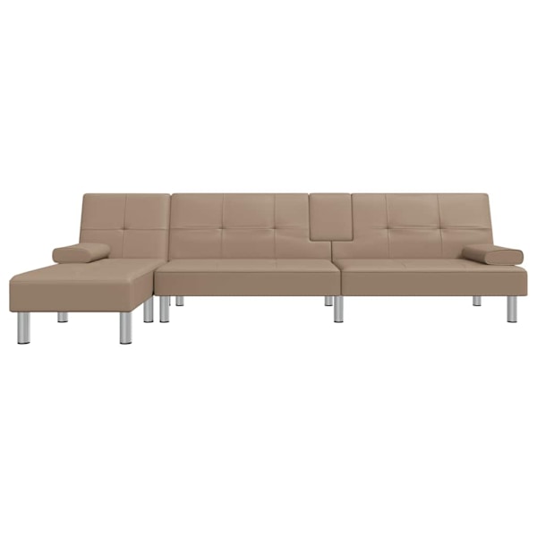 vidaXL L-formad bäddsoffa cappuccino 255x140x70 cm konstläder Brun