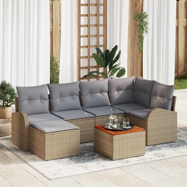 vidaXL Trädgårdsoffset 7 st Beige konstrotting Beige