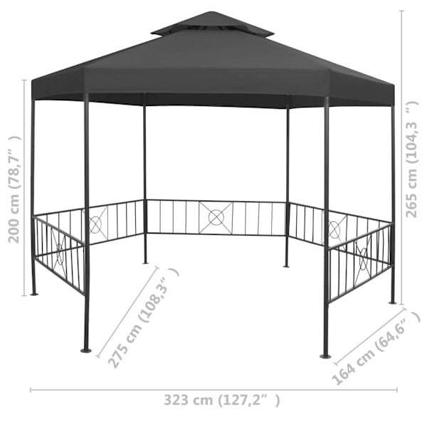 vidaXL Paviljong 323x275x265 cm antracit Antracit