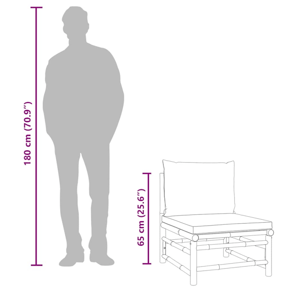 vidaXL Soffa mittdel med ljusgråa dynor bambu Grå