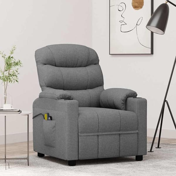 vidaXL Elektrisk massagefåtölj ljusgrå tyg Grå