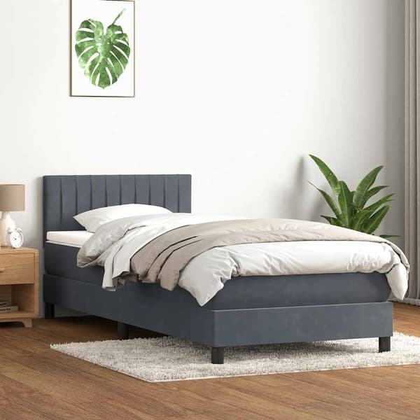 vidaXL Ramsäng med madrass mörkgrå 80x220 cm sammet Grå