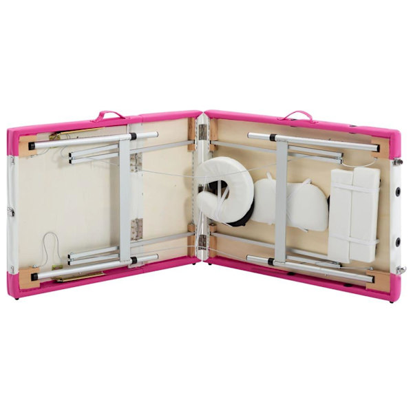 vidaXL Hopfällbar massagebänk 3 sektioner aluminium vit och rosa Vit
