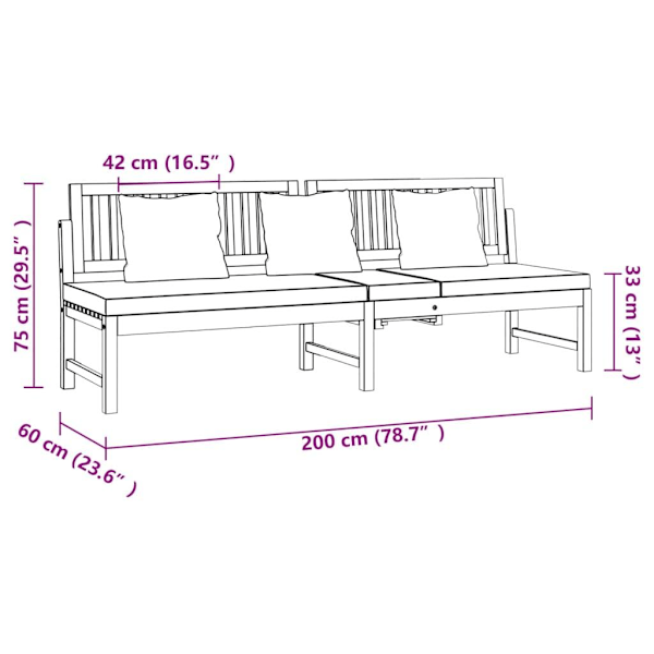 vidaXL Dagbädd med gråa dynor 200x60x75 cm massivt akaciaträ Brun