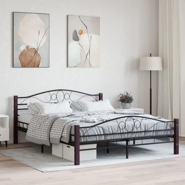 vidaXL Sängram utan madrass med huvudgavel svart 160x200 cm metall Svart