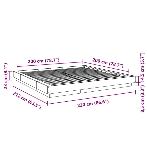 vidaXL Sängram grå sonoma 200x200 cm konstruerad trä Grå