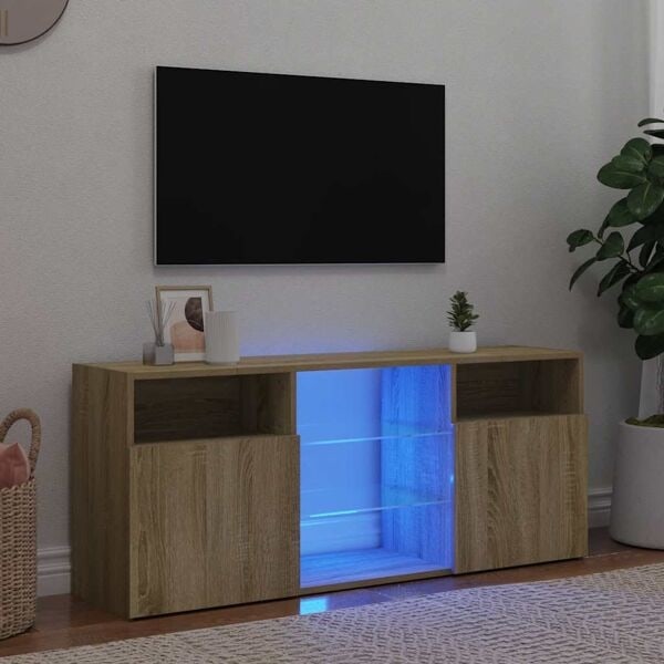 vidaXL TV-bänk med LED-belysning sonoma-ek 120x30x50 cm Brun