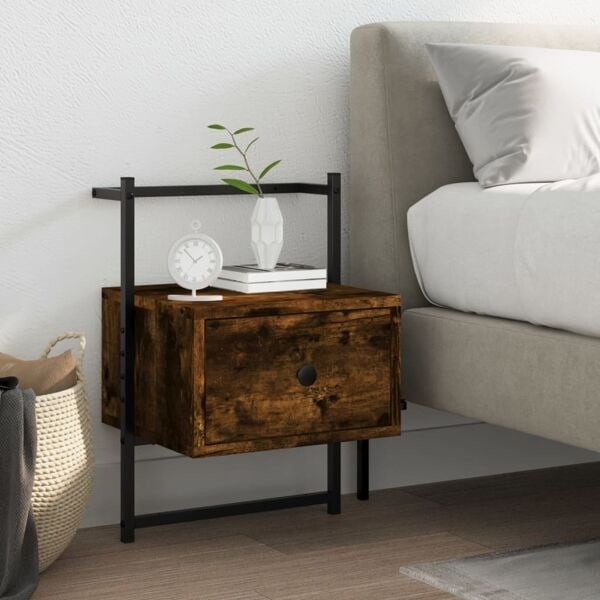 vidaXL Sängbord väggmonterat rökfärgad ek 35x30x51 cm konstruerat trä Brun
