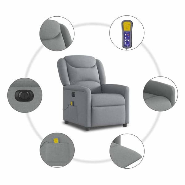 vidaXL Elektrisk massagefåtölj ljusgrå tyg Grå