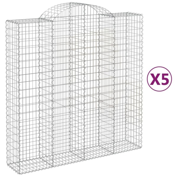 vidaXL Gabioner bågformade 5 st 200x50x200/220 cm galvaniserat järn Silver