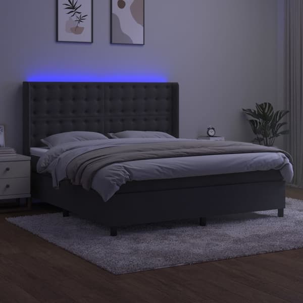 vidaXL Ramsäng med madrass & LED mörkgrå 160x200 cm sammet Grå