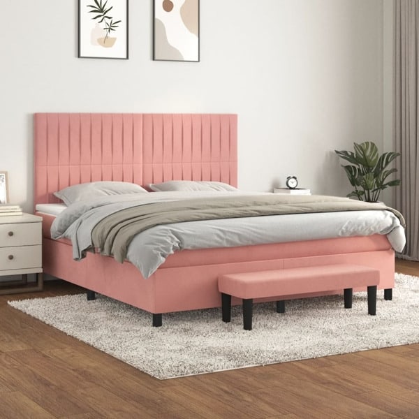 vidaXL Ramsäng med madrass rosa 180x200 cm sammet Rosa