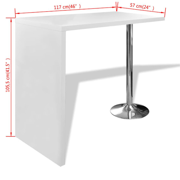 vidaXL Barbord 1 ben högglans 117x57x105,5cm vit Vit