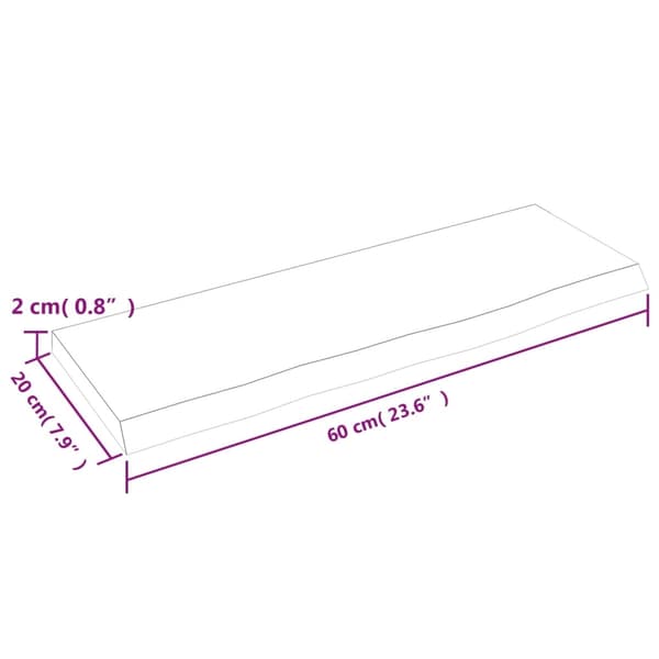 vidaXL Hyllplan 60x20x2 cm obehandlad massiv ek Brun