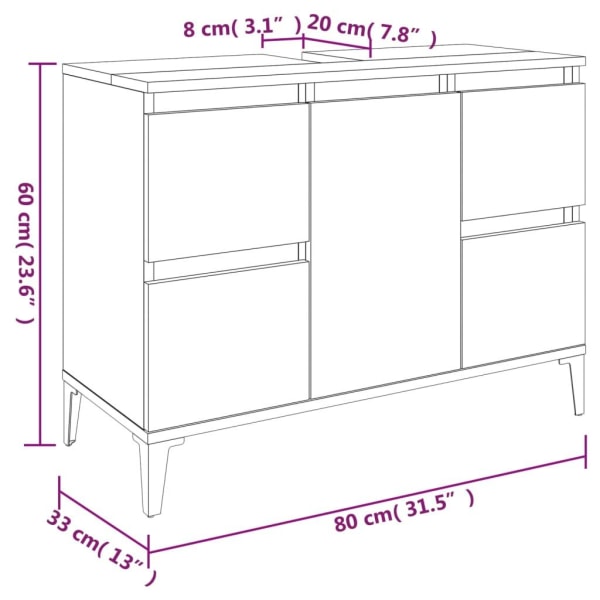 vidaXL Tvättställsskåp vit 80x33x60 cm konstruerat trä Vit