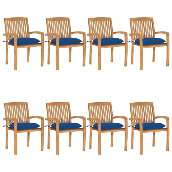 vidaXL Stapelbara trädgårdsstolar med dynor 8 st massiv teak Blå