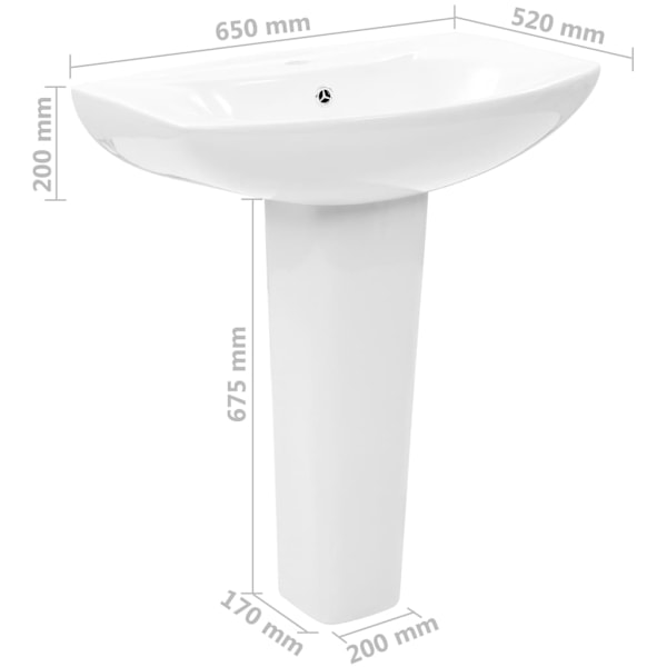 vidaXL Handfat fristående med piedestal keramik 650x520x200 mm vit Vit