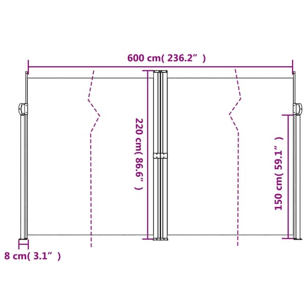 vidaXL Infällbar sidomarkis 220x600 cm antracit Antracit