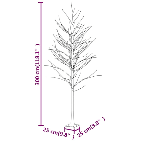 vidaXL Björkträd med LED varmvit 240 LEDs 300 cm Vit