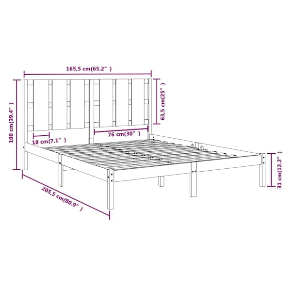 vidaXL Sängram massiv furu 160x200 cm Brun