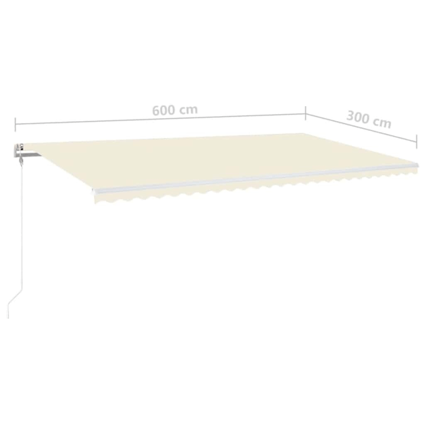 vidaXL Automatisk markis med vindsensor & LED 600x300 cm gräddvit Creme