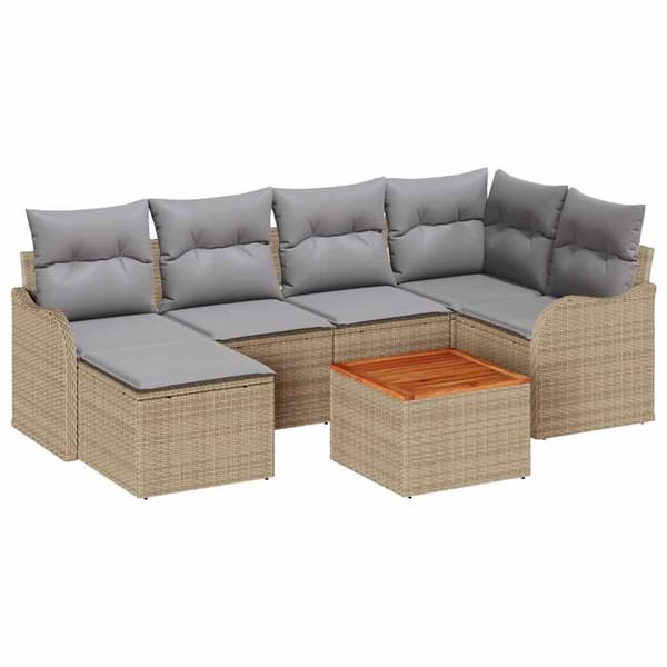 vidaXL Trädgårdsoffset 7 st Beige konstrotting Beige