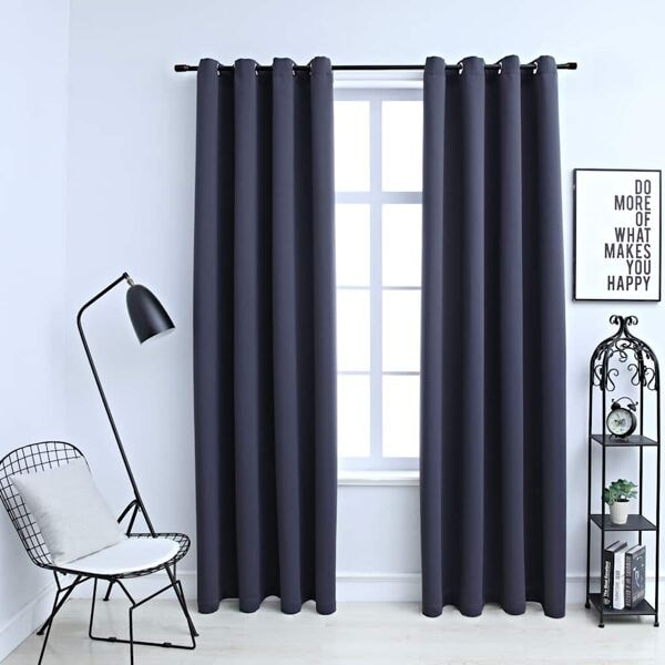 vidaXL Mörkläggningsgardiner med metallringar 2 st antracit 140x175 cm Antracit