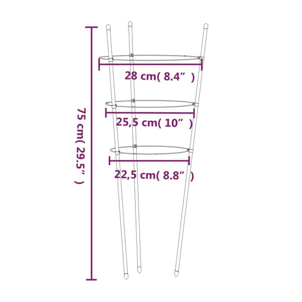 vidaXL Växtstöd med 3 ringar 5 st grön 75 cm stål