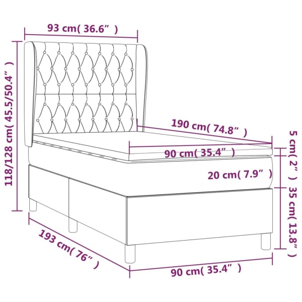 vidaXL Ramsäng med madrass svart 90x190 cm sammet Svart