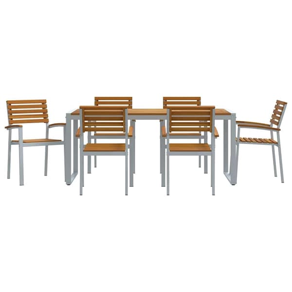 vidaXL Trädgårdsmöbelset 7 pcs Grå Massivt Akaciaträ Grå