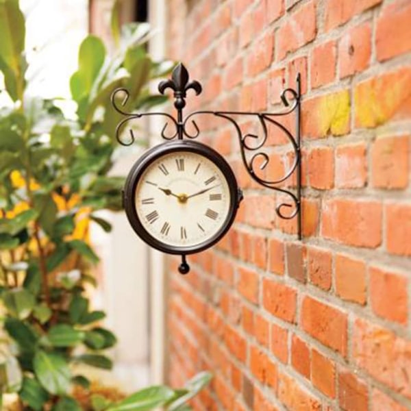 Esschert Design Stationsklocka med termometer TF005 Brun