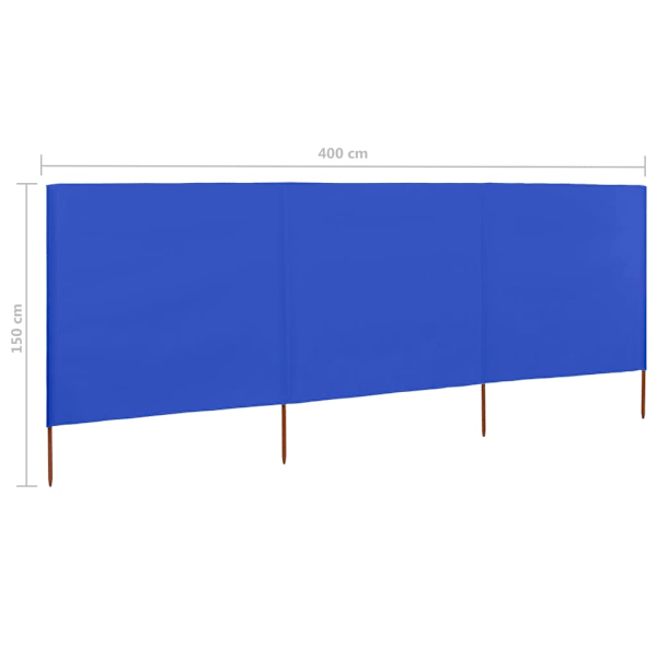 vidaXL Vindskydd 3 paneler tyg 400x120 cm azurblå Blå