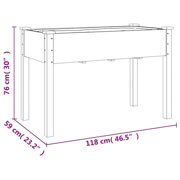 vidaXL Odlingslåda med foder grå 118x59x76 cm massivt granträ Grå
