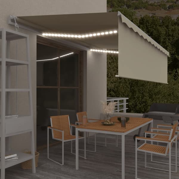 vidaXL Automatiserad markis rullgardin vindsensor LED 5x3m gräddvit Creme