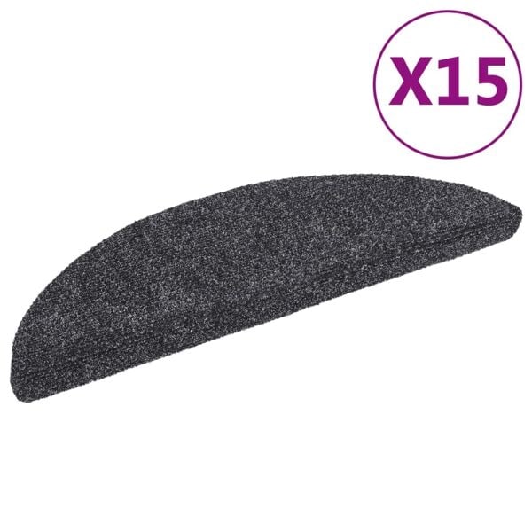 vidaXL Trappstegsmattor självhäftande 15 st brodyr 56x17x3 cm mörkgrå grå