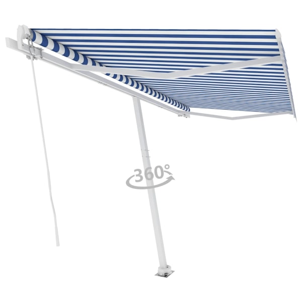 vidaXL Fristående markis manuellt infällbar 450x350 cm blå/vit Blå