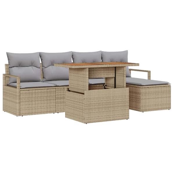 vidaXL Trädgårdsoffset 6 st Beige konstrotting Beige