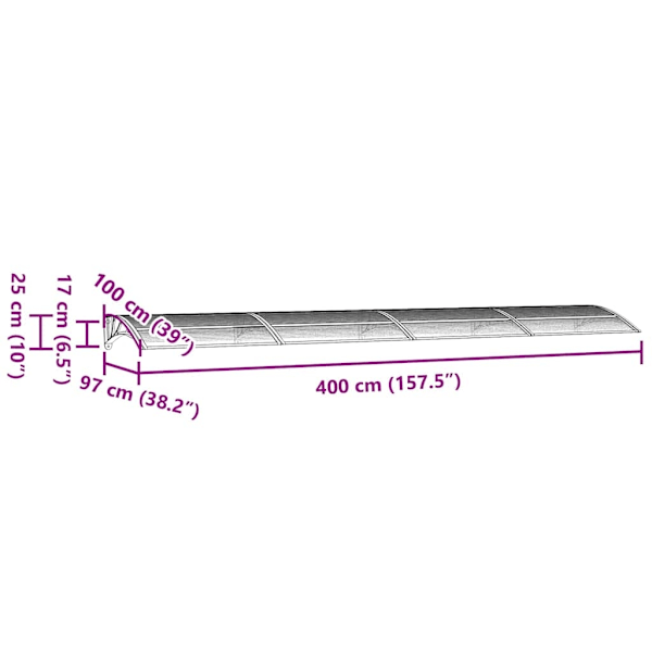 vidaXL Entrétak grå 400x100 cm polykarbonat Grå
