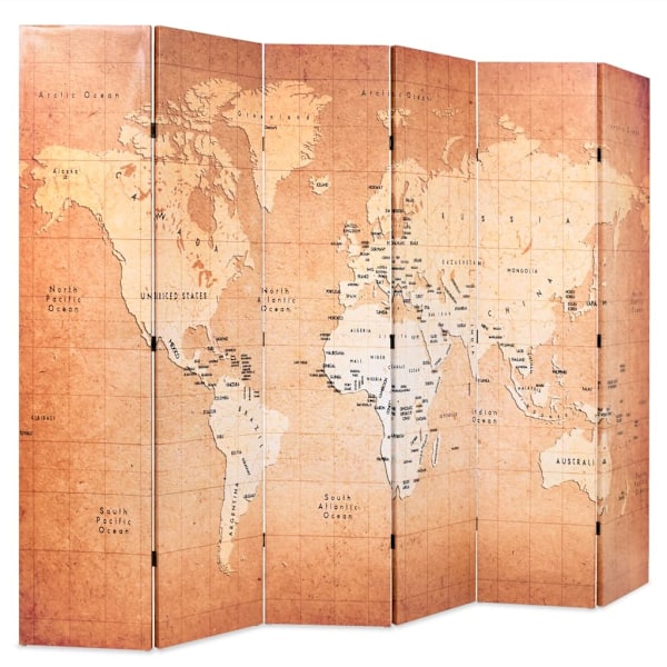 vidaXL Vikbar rumsavdelare världskarta 228x170 cm gul Gul